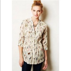 Anthropologie Maeve Pintucked Bird Blouse